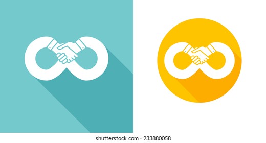 Handshake Icon with long shadow effect in stylish colors of web design. Infinity Icon Symbol. Vector isolated flat design icon
