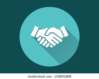 Handshake icon with long shadow. Simple illustration isolated for graphic and web design.