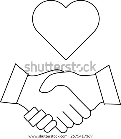 handshake icon and love icon white background.with black lines