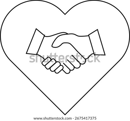 handshake icon and love icon white background.with black lines