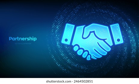 Handshake icon made with currency symbols. Business partnership sign. Teamwork, cooperation and communication. Dollar, euro, yen and pound icons. Background with currency signs. Vector illustration.