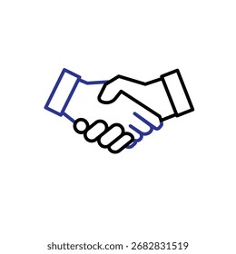 Ícone Handshake. Gestão. Duas mãos tremendo, um símbolo de acordo. Escritório, soluções, análise. estilo de design de estrutura de tópicos.