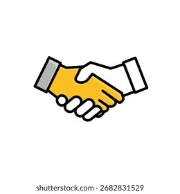 Ícone Handshake. Gestão. Duas mãos tremendo, um símbolo de acordo. Escritório, soluções, análise. estilo de design misto.