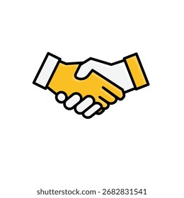 Handshake icon. Management. Two hands shaking, a symbol of agreement. Office, solutions, analysis. Isometric design style.