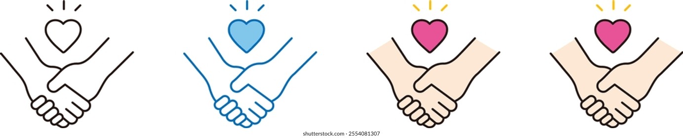 Handshake icon material. Conclusion of a business contract. Hand holding heart, partnership.
