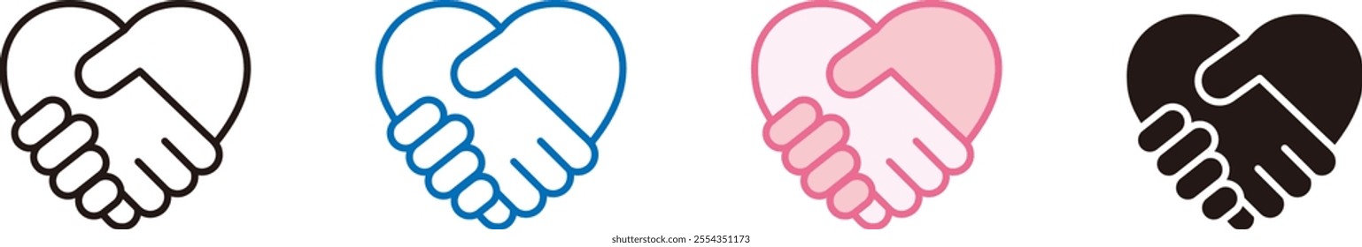 Handshake icon material. Conclusion of a business contract. Express your heart with a handshake. An image of partnership, love, medical care, and support.