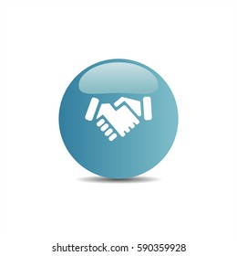 Handshake icon on a blue button