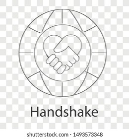 Handshake icon on transparency background. Line vector illustration for brochure.