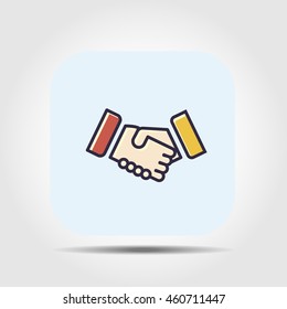 handshake icon with outline and flat offset color