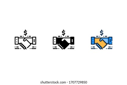 Handshake icon. With outline, glyph, and filled outline style