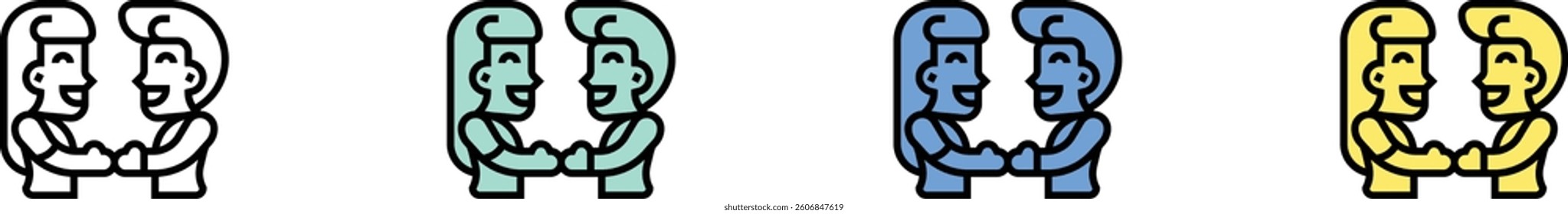 handshake icon. Outline, Green, Blue and Yellow Style Design Isolated On White Background