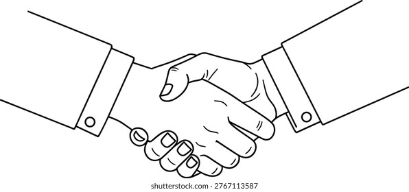 Handshake icon outline symbol representing agreement, partnership, cooperation, business deal, teamwork, unity, friendship, trust, vector illustration design