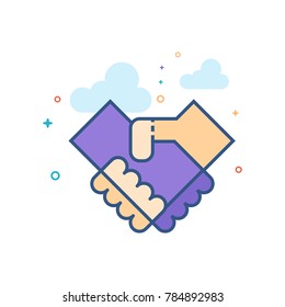 Handshake icon in outlined flat color style. Vector illustration.