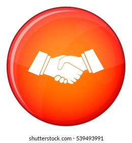 Handshake icon in red circle isolated on white background vector illustration