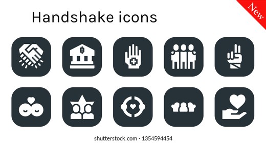 handshake icon set. 10 filled handshake icons.  Collection Of - Handshake, Bank, Hand, Friends, Friendship