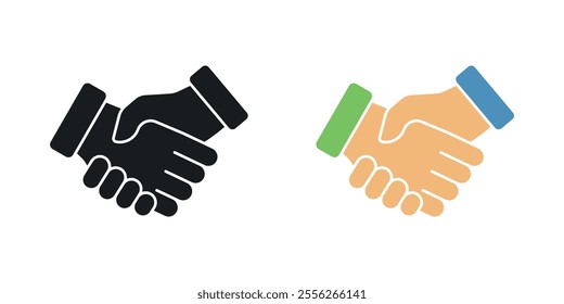 Handshake icon set in black and colored versions.