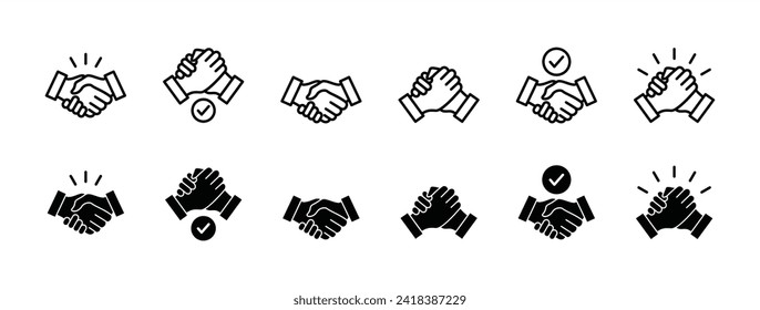 Handshake-Symbol-Set. Handshake oder freundliches Handshake-Symbol mit Markensymbol. Vektorgrafik