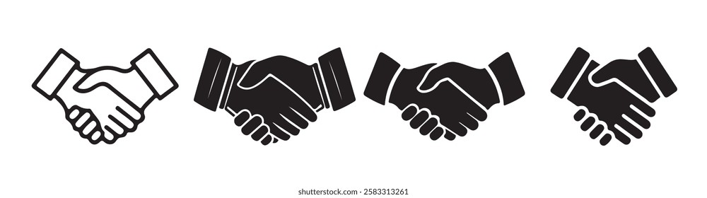 Handshake icon set. business handshake. contact agreement. Containing friendship, partnership, relation,success, greeting, respect, teamwork, trust, welcome. Vector eps 10 