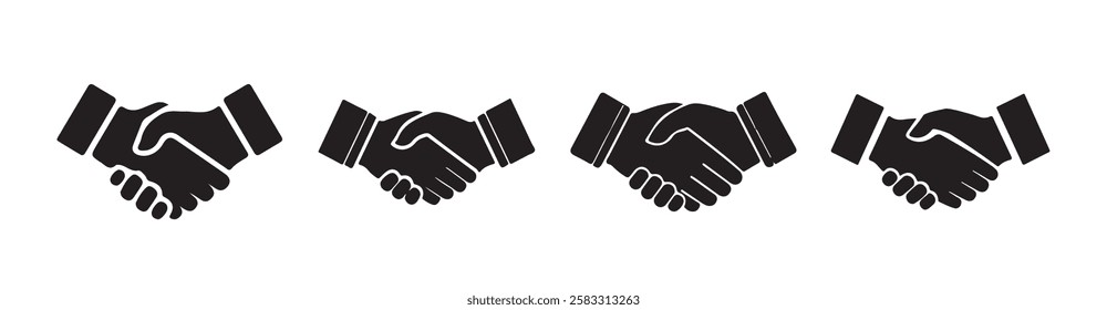 Handshake icon set. business handshake. contact agreement. Containing friendship, partnership, relation,success, greeting, respect, teamwork, trust, welcome. Vector eps 10 
