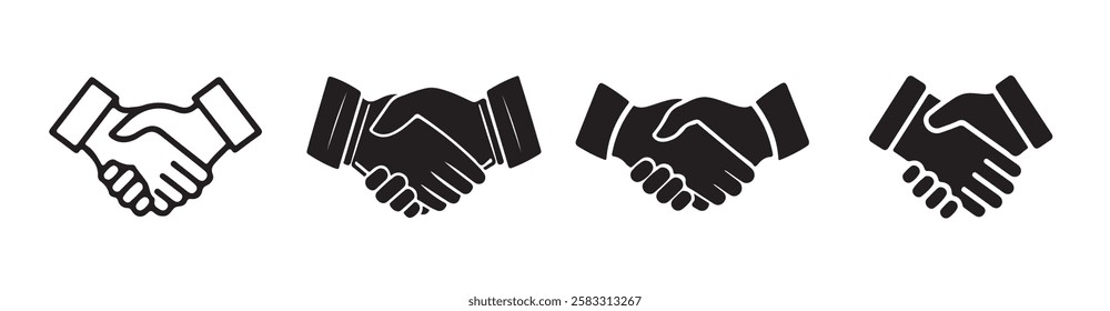 Handshake icon set. business handshake. contact agreement. Containing friendship, partnership, relation,success, greeting, respect, teamwork, trust, welcome. Vector eps 10 