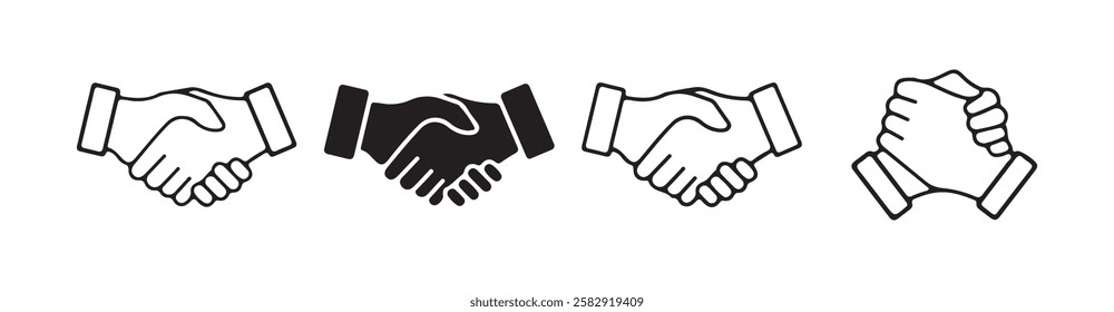 Handshake icon set. business handshake thin line icon set.Containing friendship, partnership, relation, cooperation, contract success, respect, trust, welcome. Vector illustration eps 10