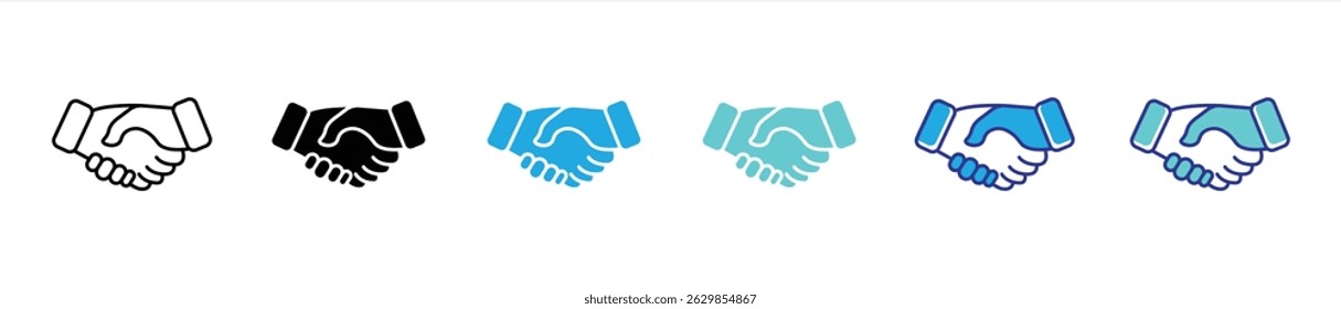 Handshake-Symbolsatz. mit Partnerschaft, Vertrauen, Zusammenarbeit, gegenseitigem Erfolg dünne Linie und Farbe Stil Symbol Zeichen. Vektorgrafik