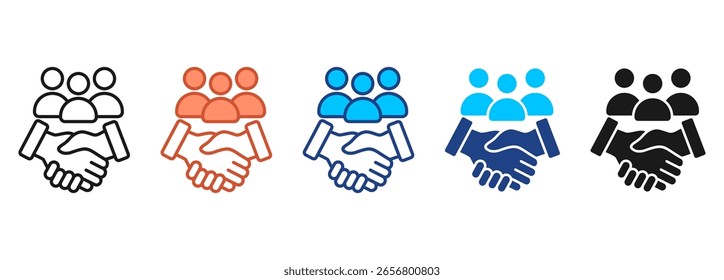 Ícone de aperto de mão define coleção de vários estilos