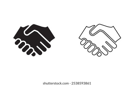 Ícone de aperto de mão definido e vetor de contorno no plano de fundo branco