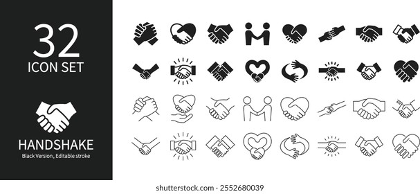 Handshake icon set with various expressions