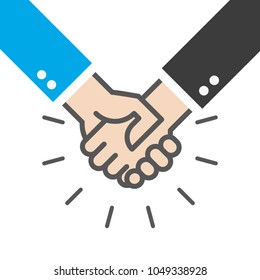 Handshake icon. Shaking hands with abstract rays. Success business concept. Vector illustration, flat design