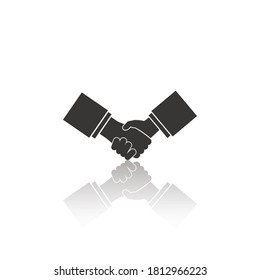 Handshake icon silhouette, flat design business icon. Business theme icon with transparent reflection shadow