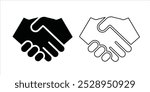 Handshake icon Silhouette and outline vector illustration on white background