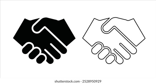 Handshake icon Silhouette and outline vector illustration on white background