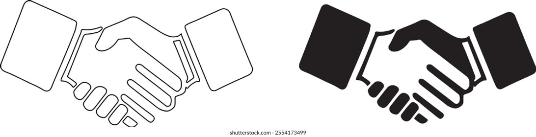 Handshake icon Silhouette and outline vector on white background design illustration.
