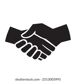 Handshake icon. Simple black and white handshake silhouette symbolizing agreement and partnership. Business handshake. Affection people. Care support service