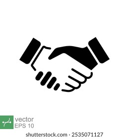 Ícone Handshake. Simples, plano, sólido, contorno e estilo de linha. Mão, sacudir, parceria, acordo, saudação, respeito, paz, conceito de acordo. Ilustração vetorial isolada sobre fundo branco. EPS 10.