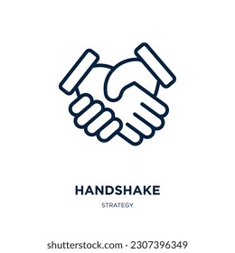 handshake icon from strategy collection. Thin linear handshake, shake, hand outline icon isolated on white background. Line vector handshake sign, symbol for web and mobile