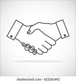 Handshake icon thin gray outline without fill - transparent. Hand gesture used as a greeting. In business used for the deal or agreement to become binding.