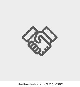 Linha fina de ícone de aperto de mão para web e móvel, design plano minimalista moderno. Ícone cinza escuro vetorial no plano de fundo cinza claro.