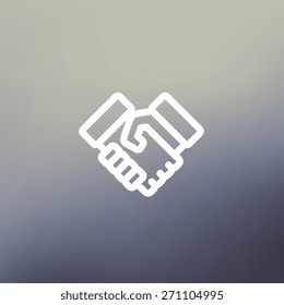 Handshake icon thin line for web and mobile, modern minimalistic flat design. Vector white icon on gradient mesh background.