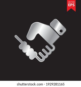 Handshake-Symbol im trendigen silbernen Stil einzeln auf schwarzem Hintergrund. Business und Office Symbol für Ihr Webdesign, Logo, App, UI. Eps10 Vektorgrafik.