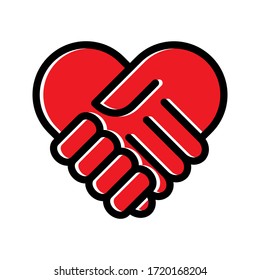 Handshake icon - Two hands together. Heart symbol vector illustration. editable icon