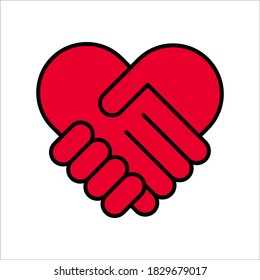 Handshake icon - Two hands together. Heart symbol vector illustration. editable color. vector icon on white background