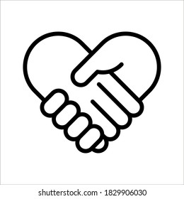 Handshake icon - Two hands together. Heart symbol vector illustration. editable color. vector icon on white background