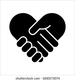 Handshake icon - Two hands together. Heart symbol vector illustration. editable color. vector icon on white background