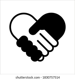 Handshake icon - Two hands together. Heart symbol vector illustration. editable color. vector icon on white background