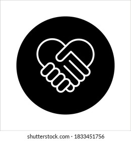 Handshake Icon - Zwei Hände zusammen. Herzsymbol, Vektorgrafik. bearbeitbare Farbe. Vektorsymbol auf weißem Hintergrund