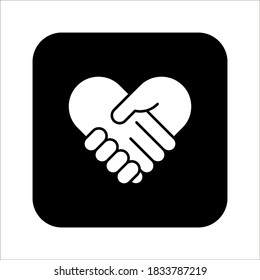Handshake Icon - Zwei Hände zusammen. Herzsymbol, Vektorgrafik. bearbeitbare Farbe. Vektorsymbol auf weißem Hintergrund