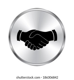 handshake icon - vector brushed metal button