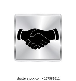 handshake icon - vector brushed metal button